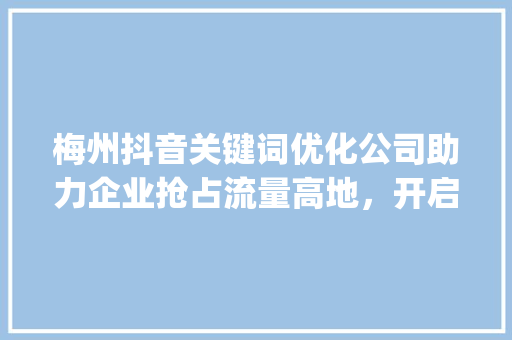 梅州抖音关键词优化公司助力企业抢占流量高地，开启营销新篇章_梅州抖音关键词优化公司
