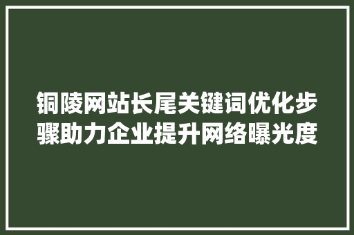铜陵网站长尾关键词优化步骤助力企业提升网络曝光度_铜陵网站长尾关键词优化