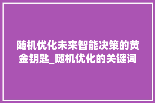 随机优化未来智能决策的黄金钥匙_随机优化的关键词是什么