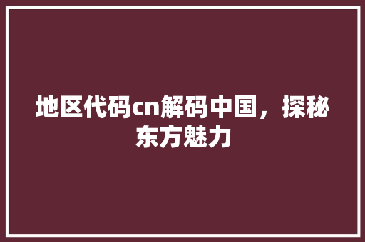 地区代码cn解码中国，探秘东方魅力