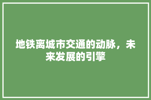 地铁离城市交通的动脉，未来发展的引擎