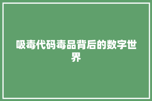 吸毒代码毒品背后的数字世界