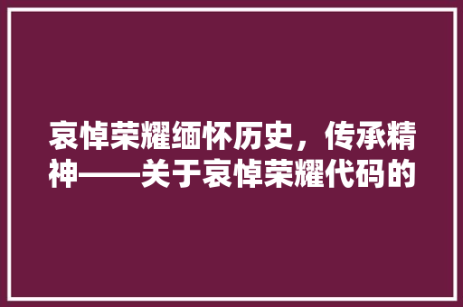 哀悼荣耀缅怀历史，传承精神——关于哀悼荣耀代码的思考
