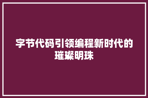 字节代码引领编程新时代的璀璨明珠