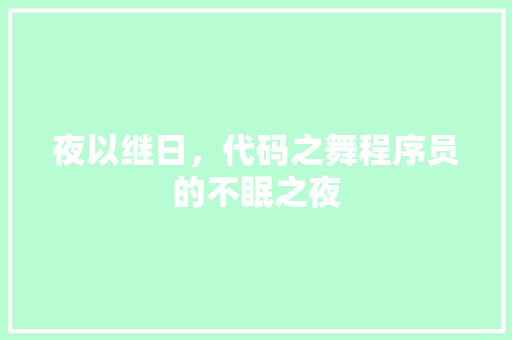 夜以继日，代码之舞程序员的不眠之夜