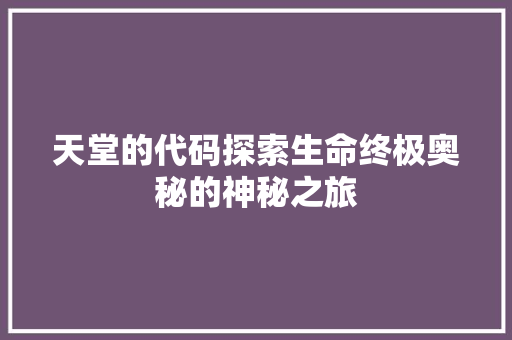 天堂的代码探索生命终极奥秘的神秘之旅