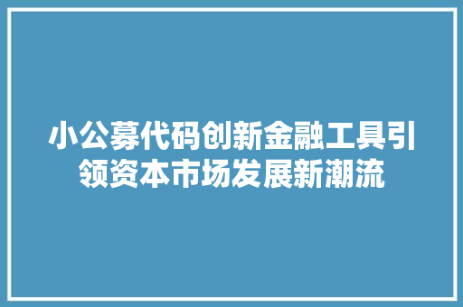 小公募代码创新金融工具引领资本市场发展新潮流