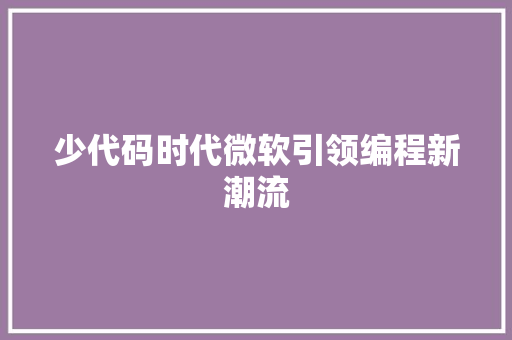 少代码时代微软引领编程新潮流