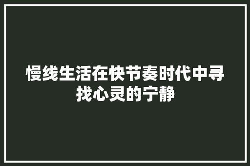 慢线生活在快节奏时代中寻找心灵的宁静