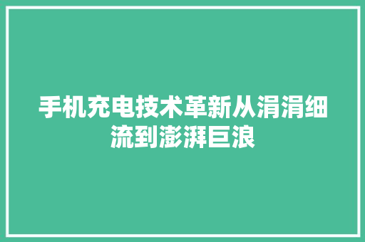 手机充电技术革新从涓涓细流到澎湃巨浪
