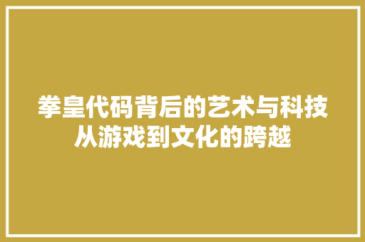 拳皇代码背后的艺术与科技从游戏到文化的跨越