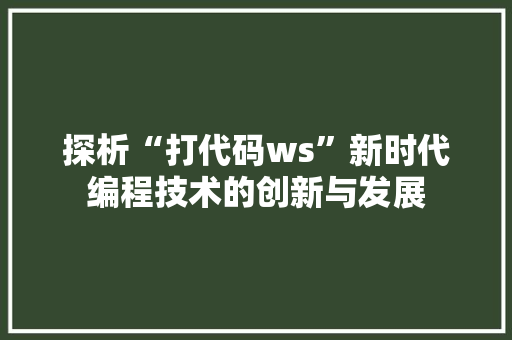 探析“打代码ws”新时代编程技术的创新与发展