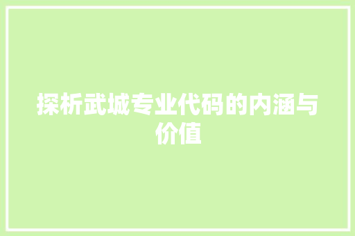 探析武城专业代码的内涵与价值