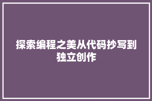 探索编程之美从代码抄写到独立创作