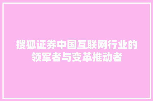 搜狐证券中国互联网行业的领军者与变革推动者