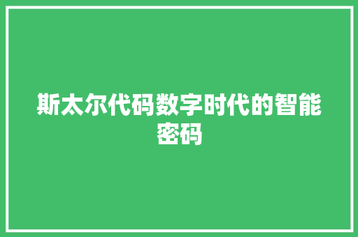 斯太尔代码数字时代的智能密码