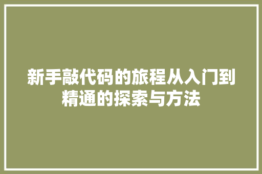 新手敲代码的旅程从入门到精通的探索与方法