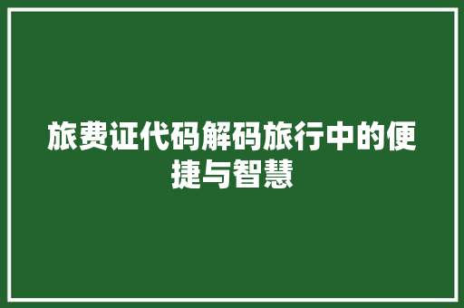 旅费证代码解码旅行中的便捷与智慧