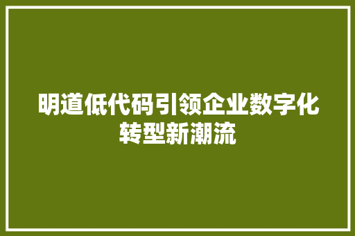 明道低代码引领企业数字化转型新潮流