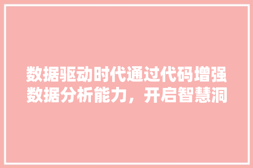 数据驱动时代通过代码增强数据分析能力，开启智慧洞察之门