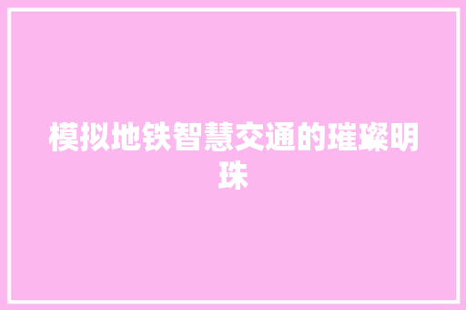 模拟地铁智慧交通的璀璨明珠