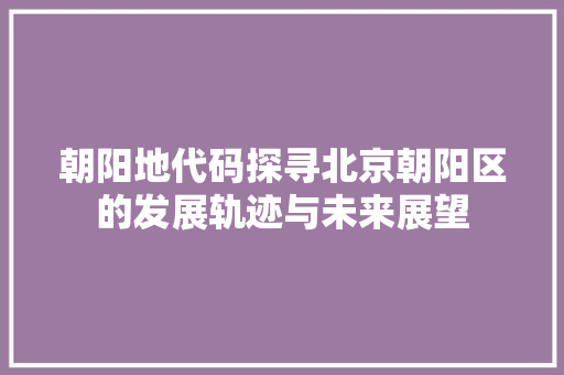 朝阳地代码探寻北京朝阳区的发展轨迹与未来展望