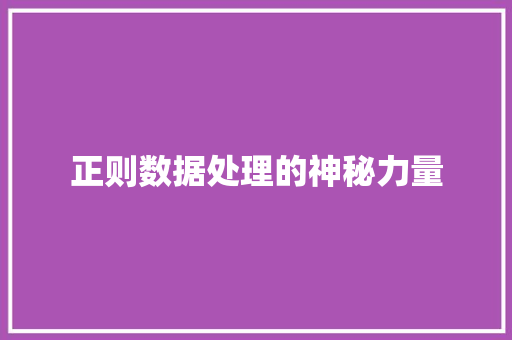 正则数据处理的神秘力量