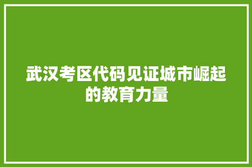 武汉考区代码见证城市崛起的教育力量