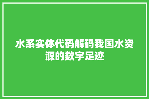 水系实体代码解码我国水资源的数字足迹