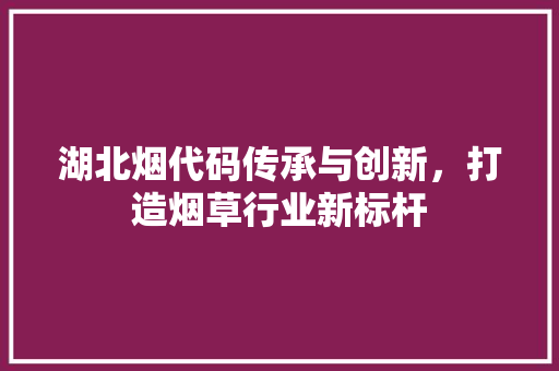 湖北烟代码传承与创新，打造烟草行业新标杆