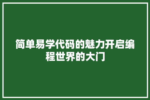 简单易学代码的魅力开启编程世界的大门