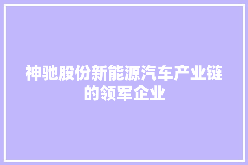 神驰股份新能源汽车产业链的领军企业