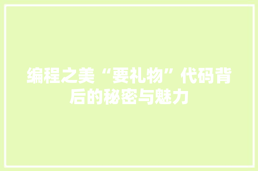 编程之美“要礼物”代码背后的秘密与魅力