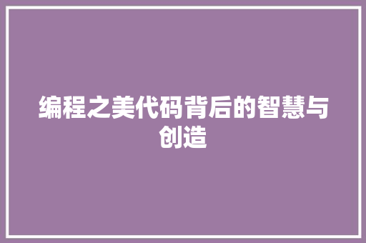 编程之美代码背后的智慧与创造