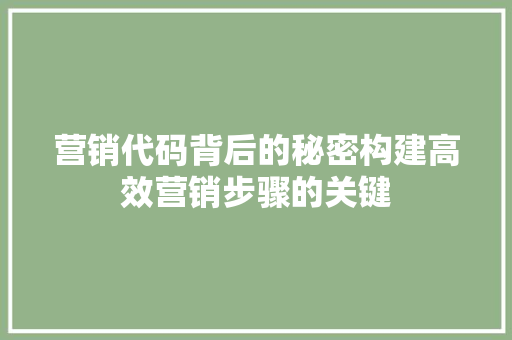 营销代码背后的秘密构建高效营销步骤的关键