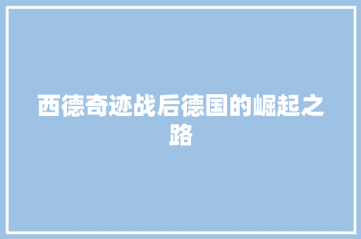 西德奇迹战后德国的崛起之路