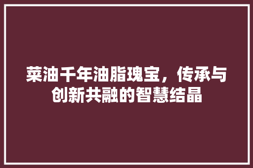 菜油千年油脂瑰宝，传承与创新共融的智慧结晶