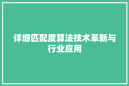 详细匹配度算法技术革新与行业应用