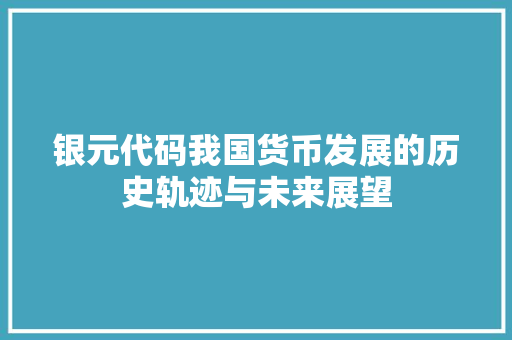 银元代码我国货币发展的历史轨迹与未来展望