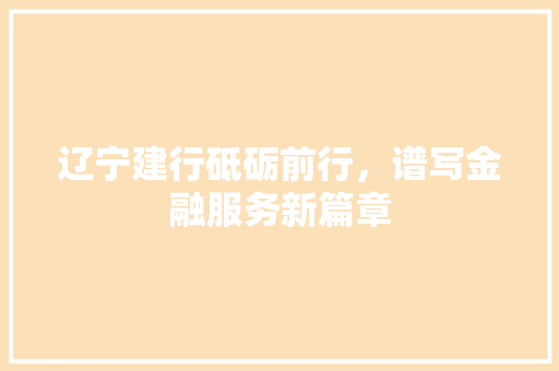 辽宁建行砥砺前行，谱写金融服务新篇章