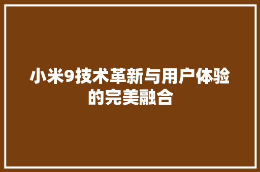 小米9技术革新与用户体验的完美融合
