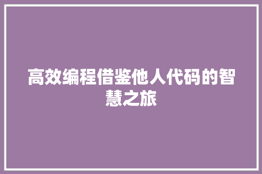 高效编程借鉴他人代码的智慧之旅