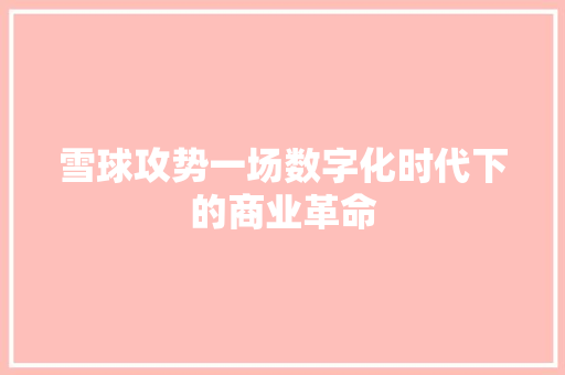 雪球攻势一场数字化时代下的商业革命