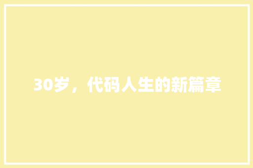30岁，代码人生的新篇章