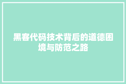 黑客代码技术背后的道德困境与防范之路