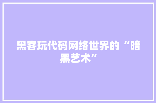 黑客玩代码网络世界的“暗黑艺术”