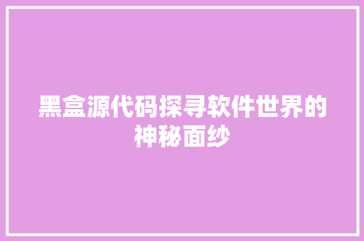 黑盒源代码探寻软件世界的神秘面纱