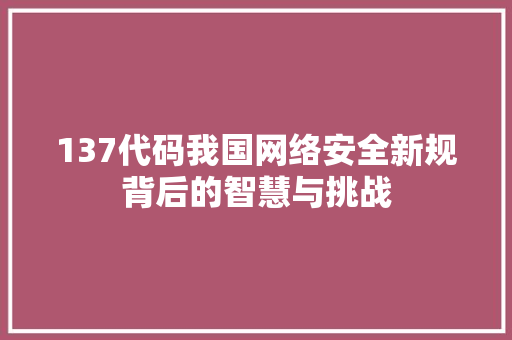 137代码我国网络安全新规背后的智慧与挑战