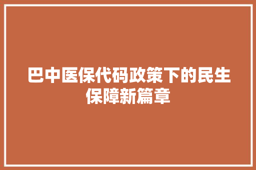 巴中医保代码政策下的民生保障新篇章