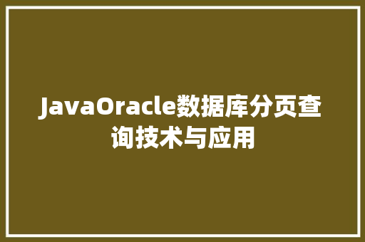 JavaOracle数据库分页查询技术与应用